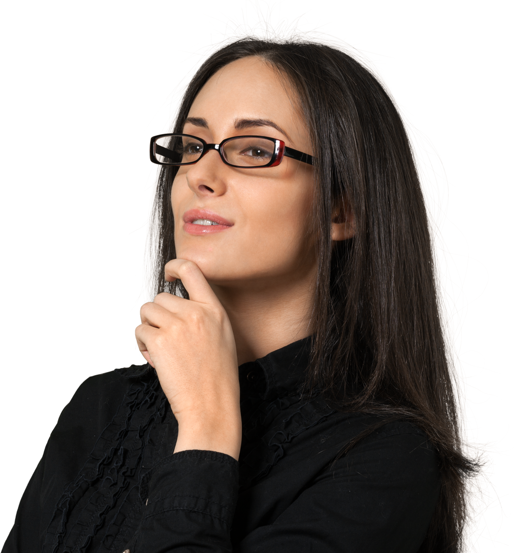 Young Woman Wearing Glasses with Her Hand on Her Chin